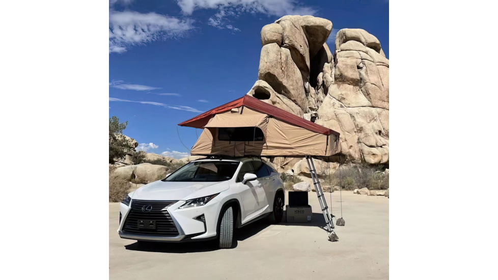 TRUSTMADE Wanderer Pro Extended Soft Shell Car Rooftop Tent, Beige, Medium, OR02RT02ES-B+Orange