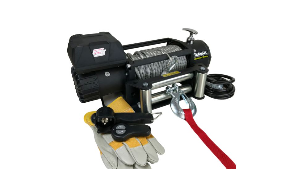 Tuff Stuff Overland Classic 12500 Lb Winch, 92 ft Wire Gloves &amp; Cover Wireless, Black, NSN N, TS-12500-CLS