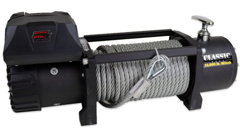Tuff Stuff Overland Classic 12500 Lb Winch, 92 ft Wire Gloves &amp; Cover Wireless, Black, NSN N, TS-12500-CLS