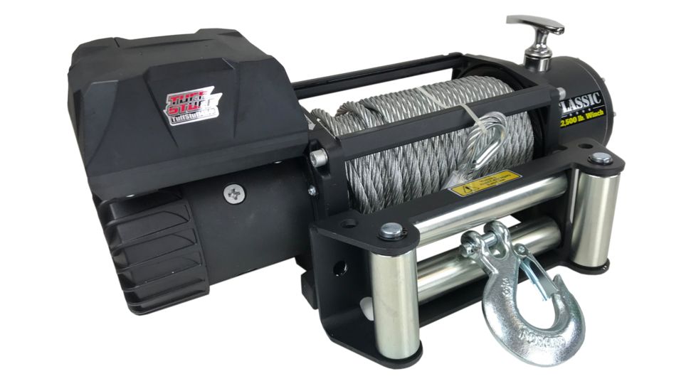Tuff Stuff Overland Classic 12500 Lb Winch, 92 ft Wire Gloves &amp; Cover Wireless, Black, NSN N, TS-12500-CLS