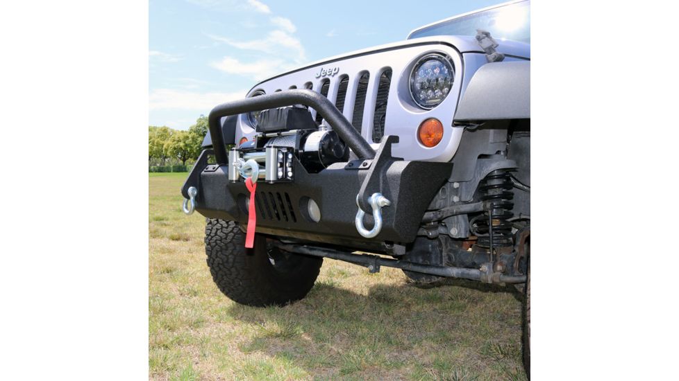 Tuff Stuff Overland Stubby Front Winch Bumper for 07-18 Jeep Wrangler JK, Matte, Black, NSN N, TS-FB-JK-STB