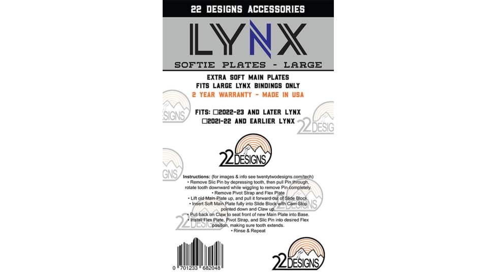 Twenty Two Designs Lynx Extra Soft Main Plates Assembly, New Style, Large, LSL 23