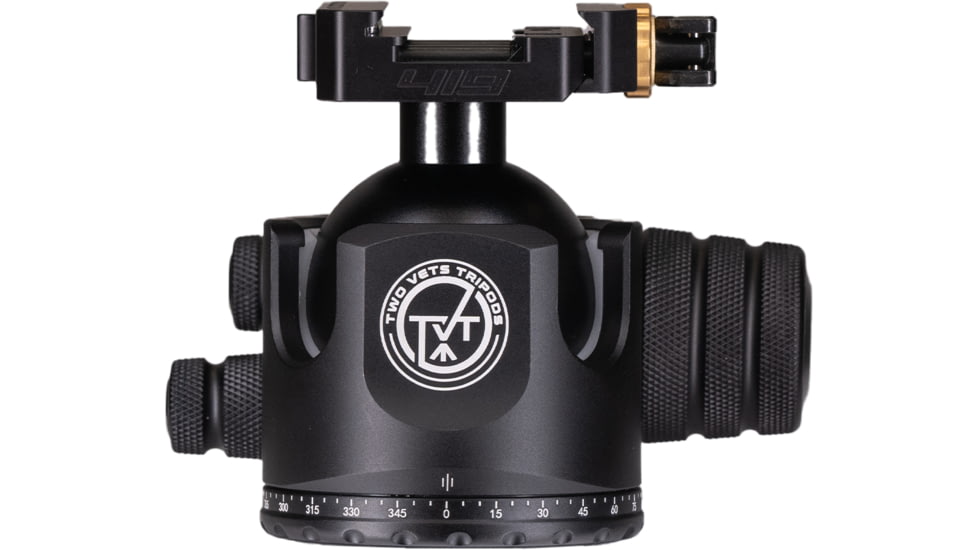 Two Vets Tripods Inc 55MM Dual Tension Ballhead w/Arcalock Dual Clamp, Arca Swiss and Picatinny, Black, 3in, 850044845262