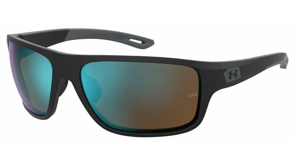 Under Armour Battle Sunglasses with Matte Black Frame and Outdoor Tuned Cobalt Green Mirror Lens, Medium, UA0004S 0VK-W1
