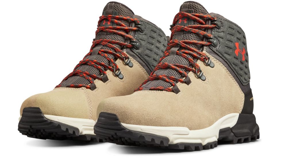 Under Armour Brower Mid WP Mens, City Khaki/Stone/Radio Red, 10, 3020759-200-10