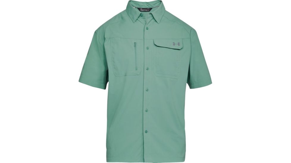 Under Armour Fish Hunter Short Sleeve Solid Shirt - Men's, Aegean Green/Graphite, Medium, 1300037-707-MD