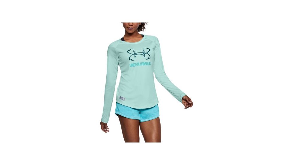 Under Armour Fish Hunter Tech Long Sleeve Shirt - Women's, Refresh Mint AFS/Deprecated/Tropical Tide/Tourmali, Extra Large, 1290534-703-XL
