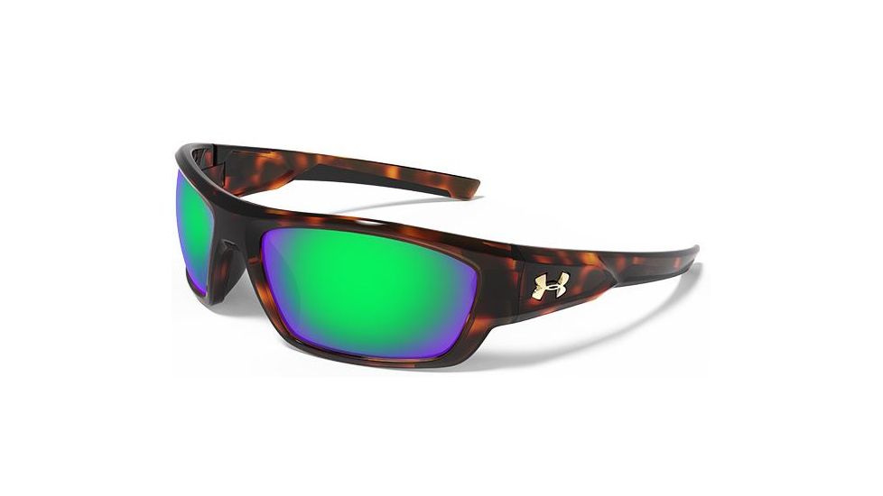 Under Armour Force Storm Sunglasses, Shiny Tortoise/Black Frame,Copper/Green Lens U8630086-960126