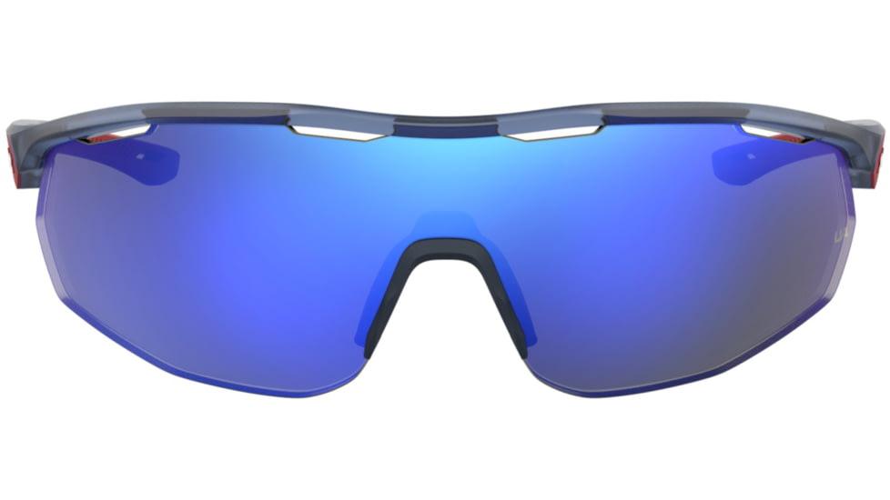 Under Armour Gametime Sunglasses with Matte Transparent Blue Frame and Grey/Blue Mirror Lens, Medium, UA0003GS PJP-W1