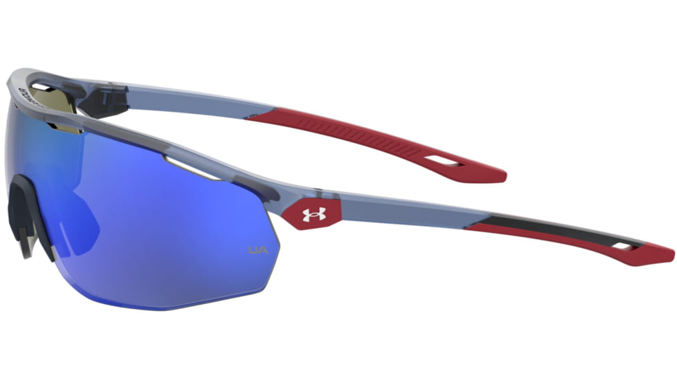 Under Armour Gametime Sunglasses with Matte Transparent Blue Frame and Grey/Blue Mirror Lens, Medium, UA0003GS PJP-W1