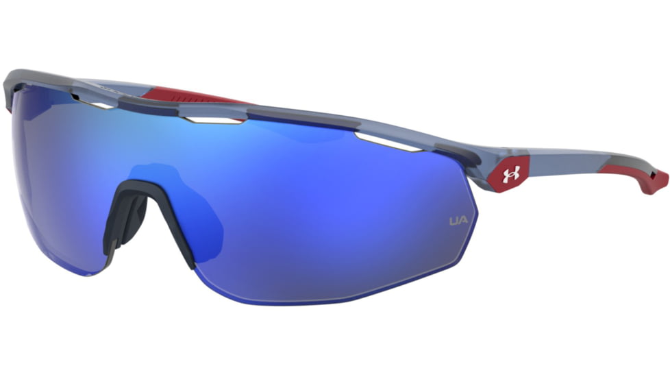 Under Armour Gametime Sunglasses with Matte Transparent Blue Frame and Grey/Blue Mirror Lens, Medium, UA0003GS PJP-W1