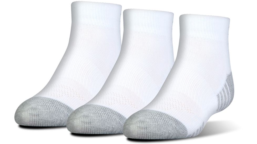 Under Armour Heatgear Tech Socks, Pack of 3, White, 7-9 Youth Large, U326-WHT-YL