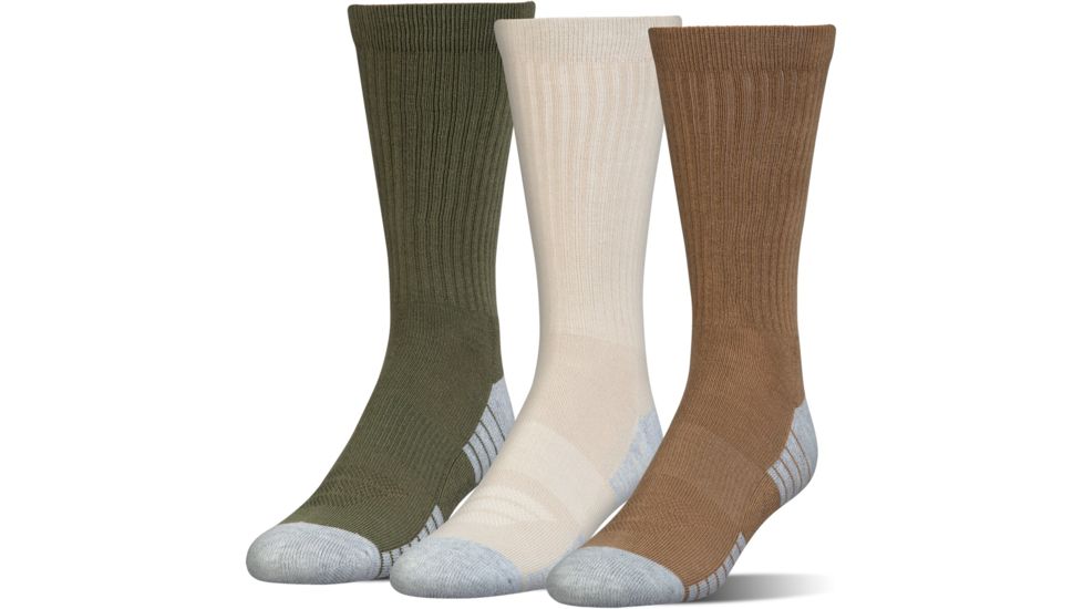 Under Armour Heatgear Tech Socks, Pack of 3, Coyote Brown / Assorted, 7-9 Youth Large, U327-CBR/AST-YL