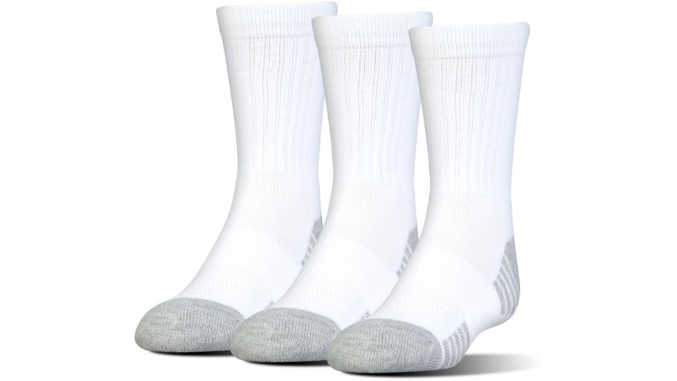 Under Armour Heatgear Tech Socks, Pack of 3, White, 7-9 Youth Large, U327-WHT-YL