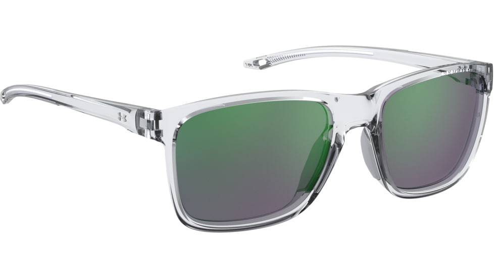 Under Armour Hustle JR Sunglasses with Crystal Clear Frame and Green Mirror Lens, Medium, UA7002S 900-Z9