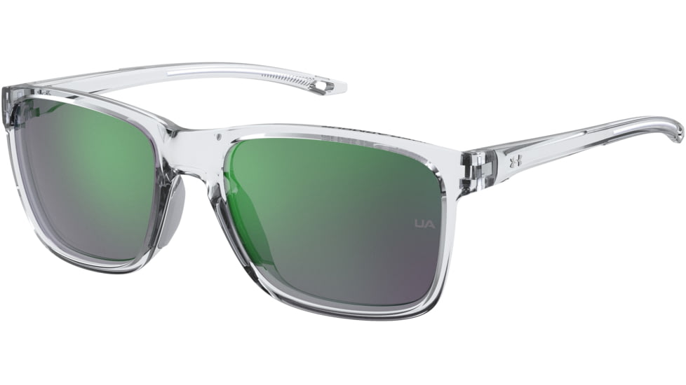 Under Armour Hustle JR Sunglasses with Crystal Clear Frame and Green Mirror Lens, Medium, UA7002S 900-Z9