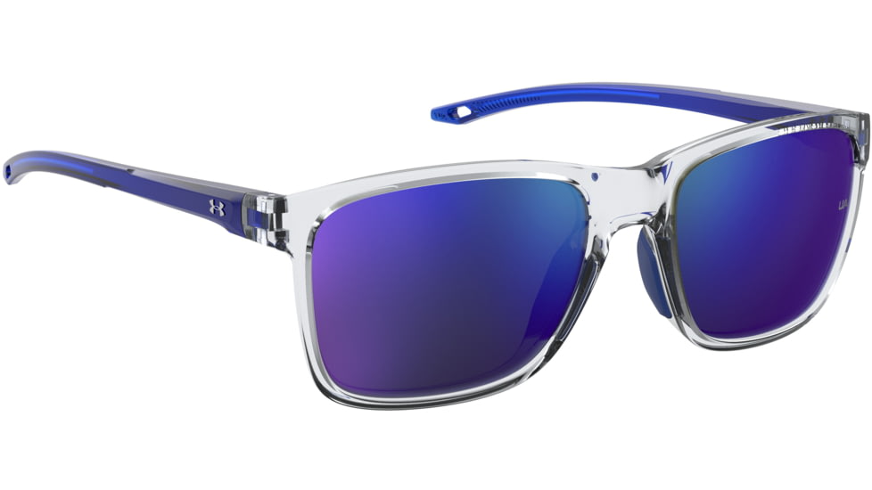 Under Armour Hustle JR Sunglasses with Cystral Clear Frame and Transparent Blue Temple Tips with Blue Mirror Lens, Medium, UA7002S QM4-Z0