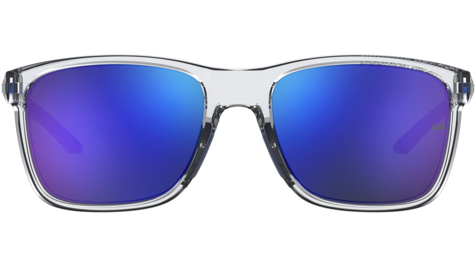 Under Armour Hustle JR Sunglasses with Cystral Clear Frame and Transparent Blue Temple Tips with Blue Mirror Lens, Medium, UA7002S QM4-Z0