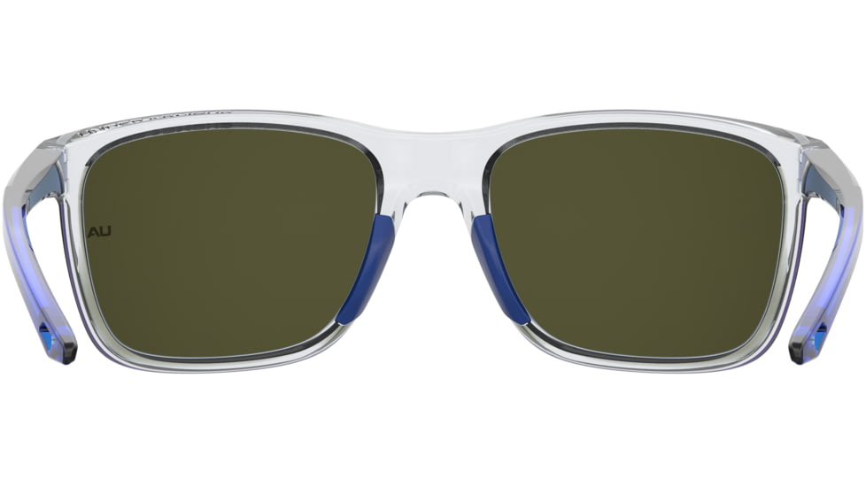 Under Armour Hustle JR Sunglasses with Cystral Clear Frame and Transparent Blue Temple Tips with Blue Mirror Lens, Medium, UA7002S QM4-Z0
