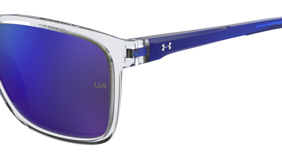 Under Armour Hustle JR Sunglasses with Cystral Clear Frame and Transparent Blue Temple Tips with Blue Mirror Lens, Medium, UA7002S QM4-Z0