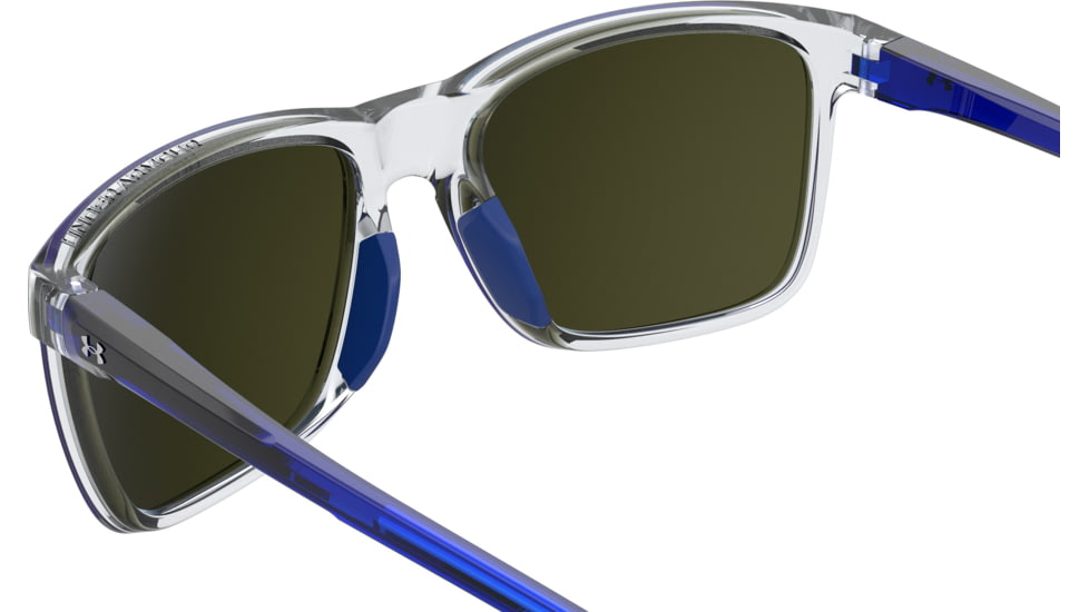 Under Armour Hustle JR Sunglasses with Cystral Clear Frame and Transparent Blue Temple Tips with Blue Mirror Lens, Medium, UA7002S QM4-Z0