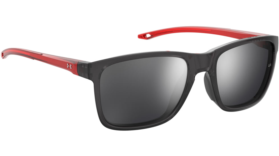 Under Armour Hustle JR Sunglasses with Transparent Jet Grey Frame and Red Temple Tips with Silver Mirror Lens, Medium, UA7002S 268-T4