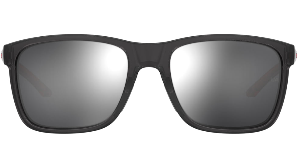 Under Armour Hustle JR Sunglasses with Transparent Jet Grey Frame and Red Temple Tips with Silver Mirror Lens, Medium, UA7002S 268-T4