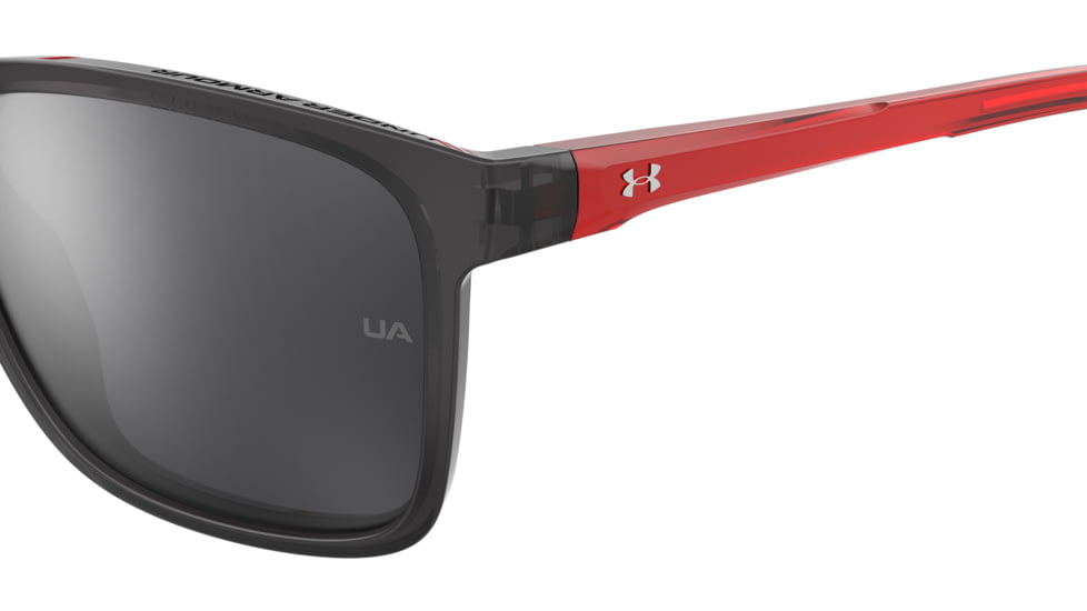 Under Armour Hustle JR Sunglasses with Transparent Jet Grey Frame and Red Temple Tips with Silver Mirror Lens, Medium, UA7002S 268-T4