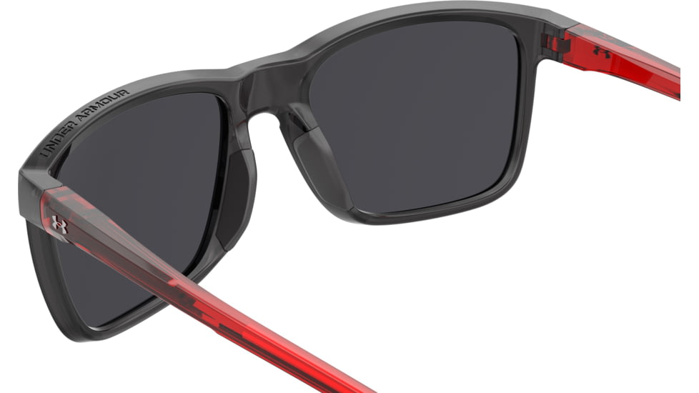 Under Armour Hustle JR Sunglasses with Transparent Jet Grey Frame and Red Temple Tips with Silver Mirror Lens, Medium, UA7002S 268-T4