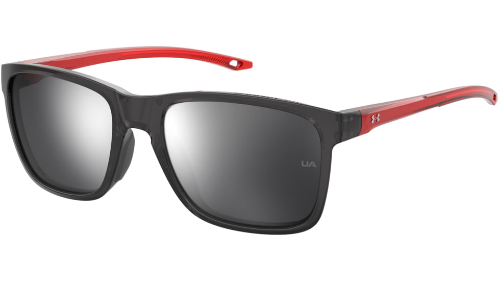 Under Armour Hustle JR Sunglasses with Transparent Jet Grey Frame and Red Temple Tips with Silver Mirror Lens, Medium, UA7002S 268-T4