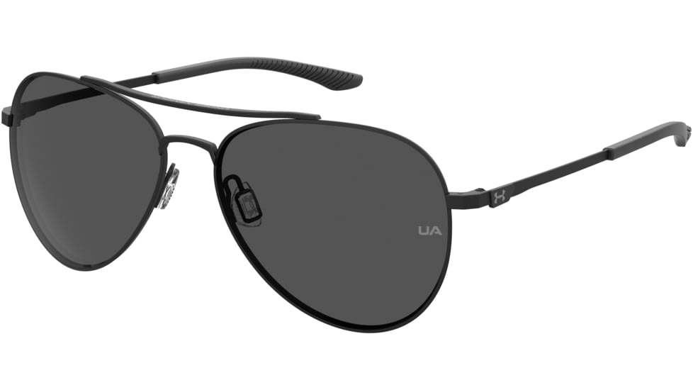 Under Armour Instinct Pilot Shape Sunglasses with Matte Black Frame and Grey Lens, Medium, UA0007GS 003-59IR