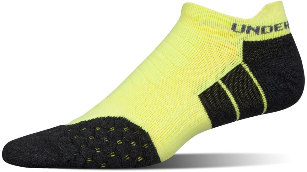 Under Armour Mens All Season Ascent No Show Socks, Black/Flashlight Yellow, 10-13 Large, U048-BLK/FLS-LG