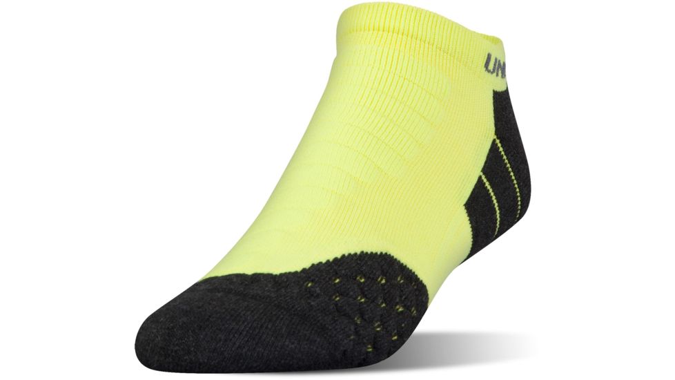 Under Armour Mens All Season Ascent No Show Socks, Black/Flashlight Yellow, 10-13 Large, U048-BLK/FLS-LG