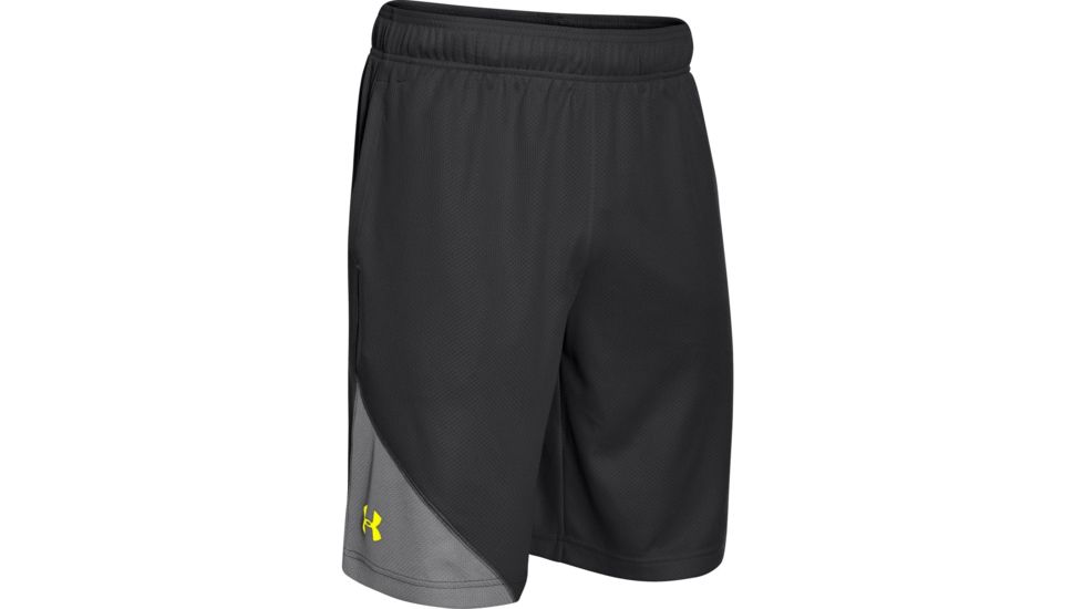 Under Armour Quarter Short - Men's-Black/High Viz-10 in-Small