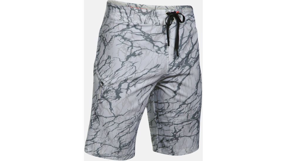 Under Armour Reblek Printed Board Short - Men's-Glacier Gray/Stealth Gray/Phoenix Fire-30 Waist