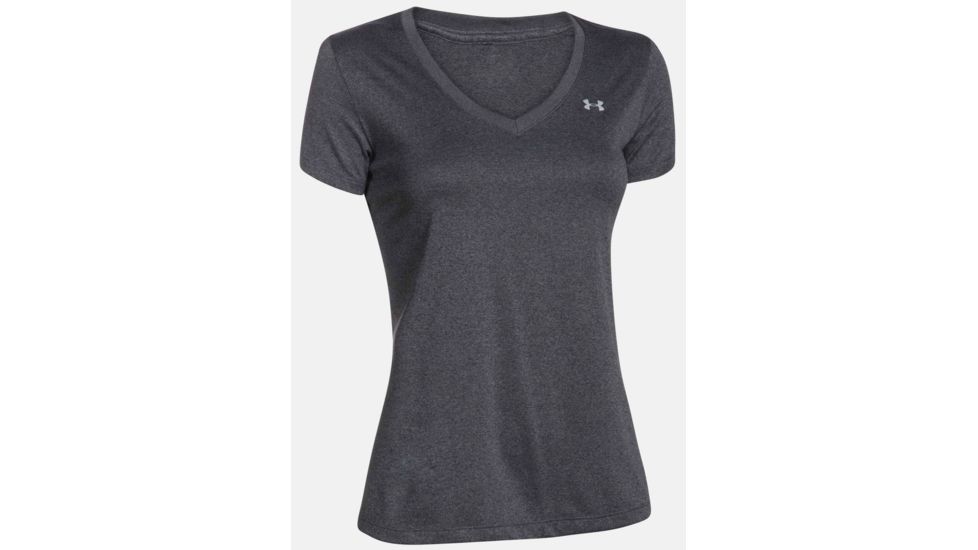 Under Armour Tech Short Sleeve V-Neck - Solid - Women's-Carbon Heather/Metallic Silver-Small