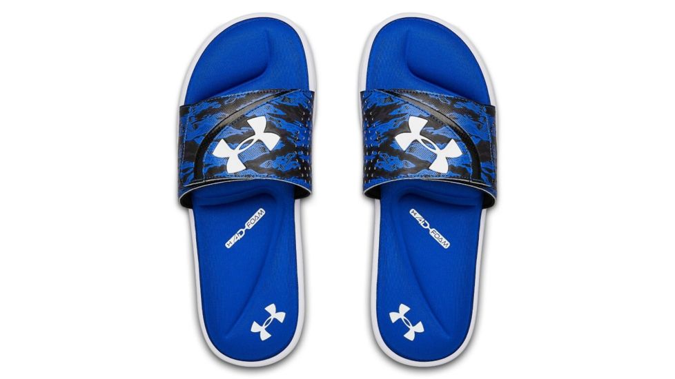 Under Armour UA Ignite Striker DPM VI Slides - Men's, 14, White/Blue, 302270810014