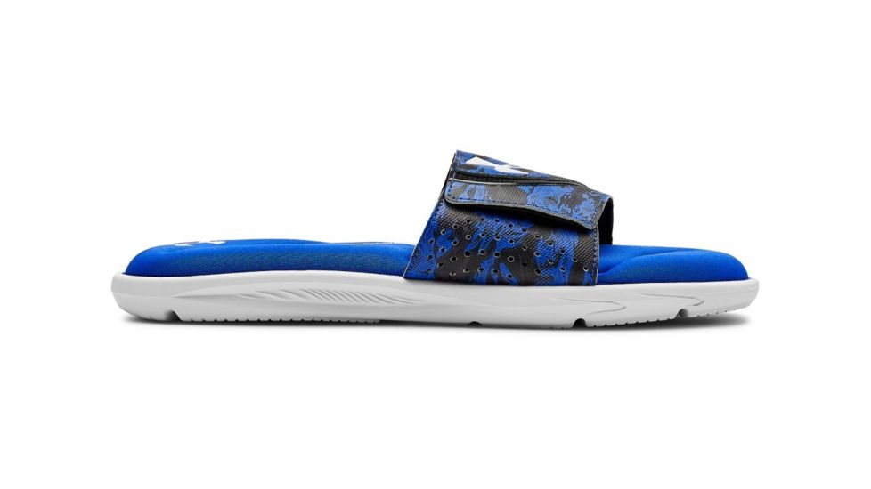 Under Armour UA Ignite Striker DPM VI Slides - Men's, 14, White/Blue, 302270810014