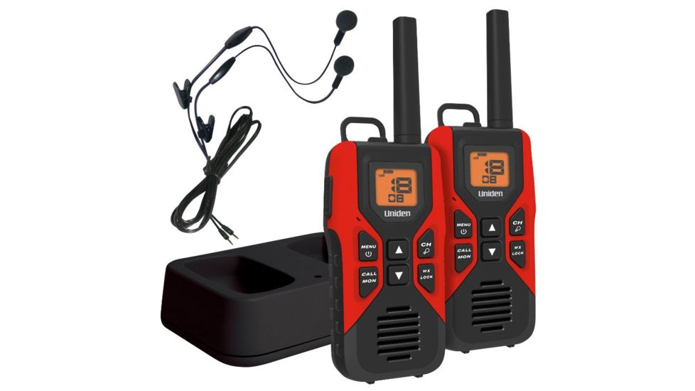 Uniden 30-Mile GMRS/FRS Radio - 2 Radios,Micro USB, Charge Cradle, Headset, Red/Black GMR3055-2CKHS