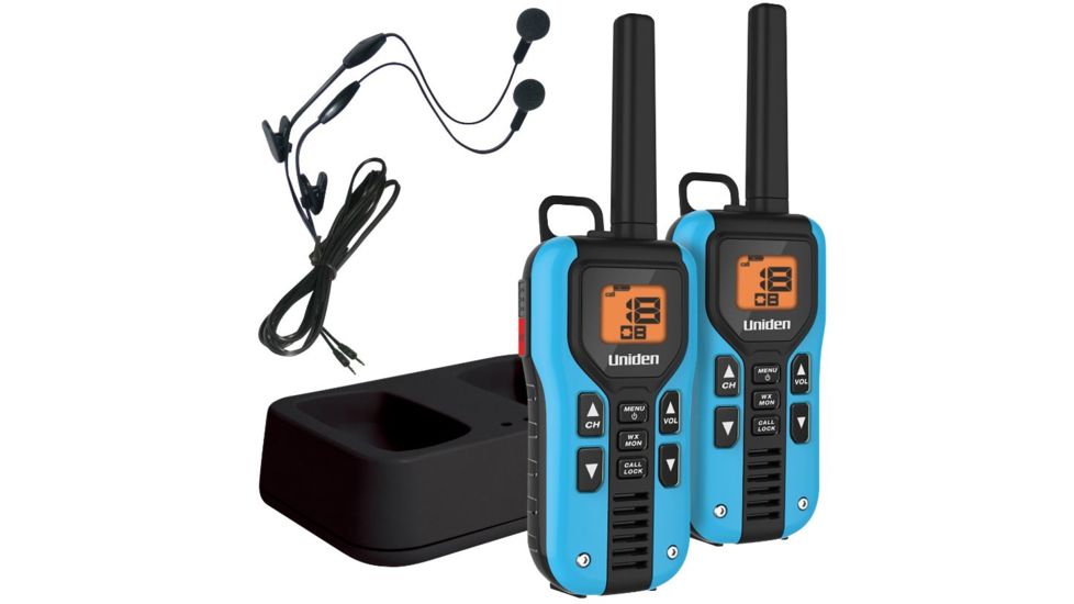 Uniden 40-Mile GMRS/FRS Radio - 2 Radios, Micro USB, Charge Cradle, Splashproof, Headset, Blue/Black GMR4055-2CKHS