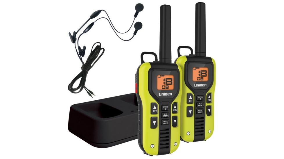 Uniden 40-Mile GMRS/FRS Radio - 2 Radios, Micro USB, Charge Cradle, Splashproof, Headset, Lime Green/Black GMR4060-2CKHS