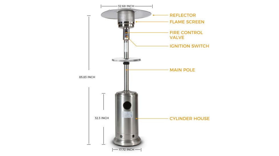 Upland Mushroom 46,000 BTU Patio Heater, Stainless Steel, Medium, UJN-SO02-SS