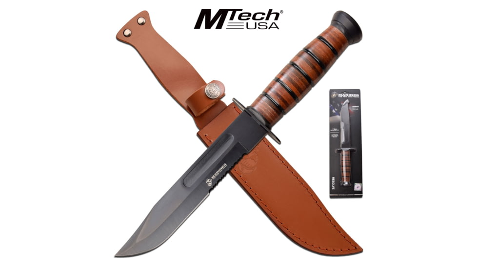 USMC Resolve Clamshell Fixed Blade Knife, 7 in, 3Cr13 Stainless Steel Stainless Steel, Bowie, Brown, MT-122MRCS