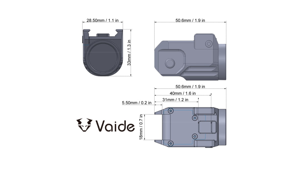 Vaide Scrapper Subcompact LED Pistol Flashlight, White, 500 Lumens, Black, VAPL-01