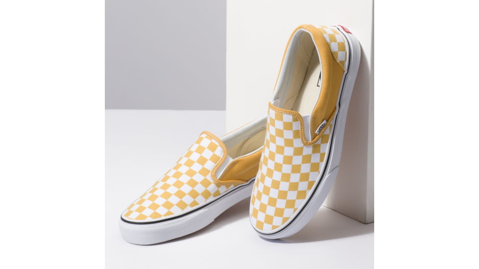 Vans Classic Checkerboard Slip-On Shoes, Ochre/True White, 5, VN0A38F7QCP-CB-O/TW-5