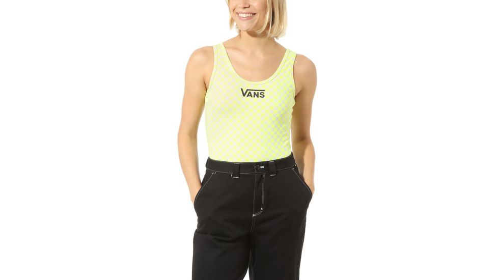 Vans Quantum Bodysuit Tops - Womens, Lemon Tonic Checkerboard, Small, VN0A4DRKVD7-LTC-S