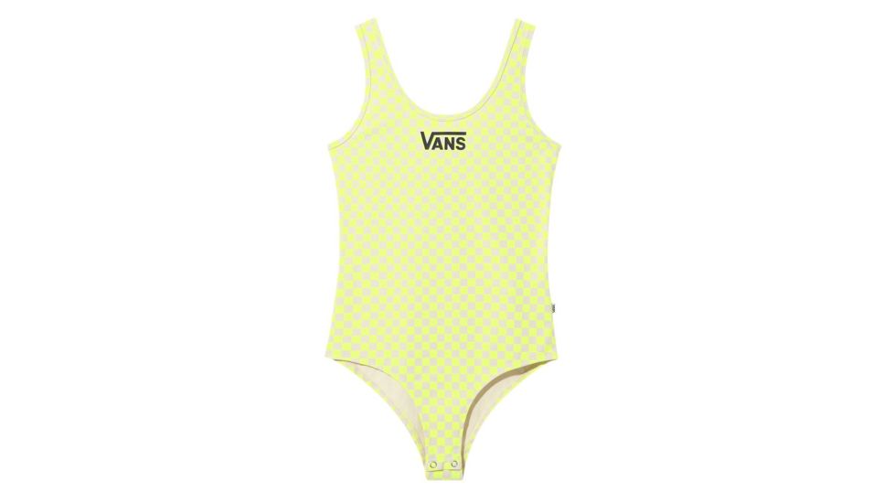 Vans Quantum Bodysuit Tops - Womens, Lemon Tonic Checkerboard, Small, VN0A4DRKVD7-LTC-S