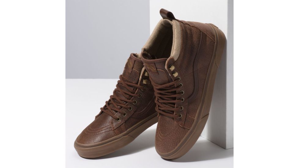 Vans SK8-Hi MTE Shoes, Leather/Brown/Herringbone, Mens 6.5, Womens 8, VN0A33TXRJ2-M BROWN-6.5