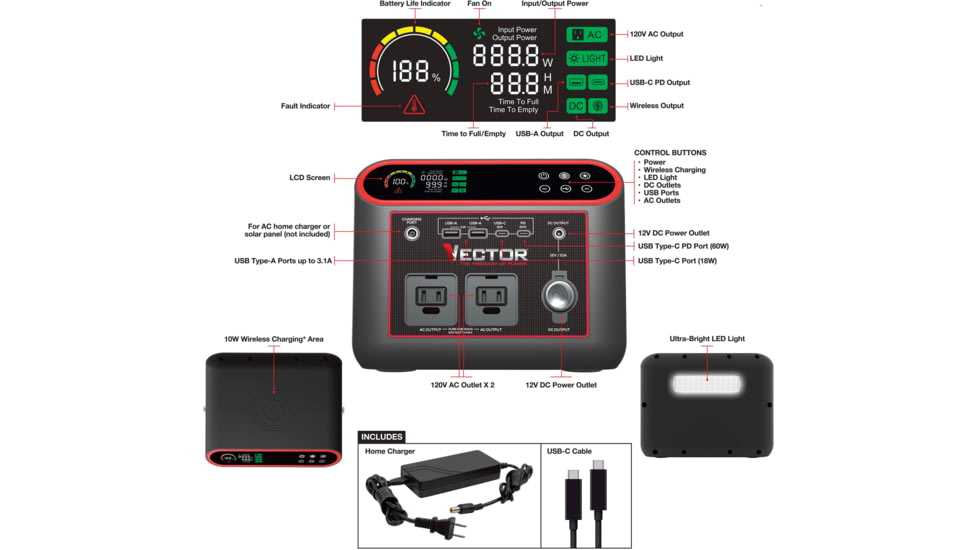 Vector 666WH Lithium Portable Power Station, Black, VECLIPS6