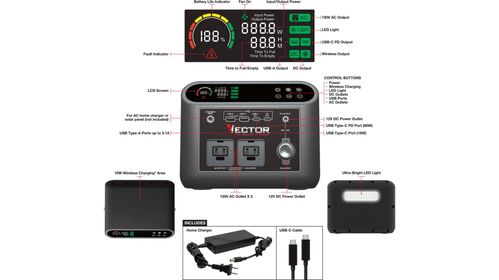 Vector Lithium Portable Power Station, Black, VECLIPS4